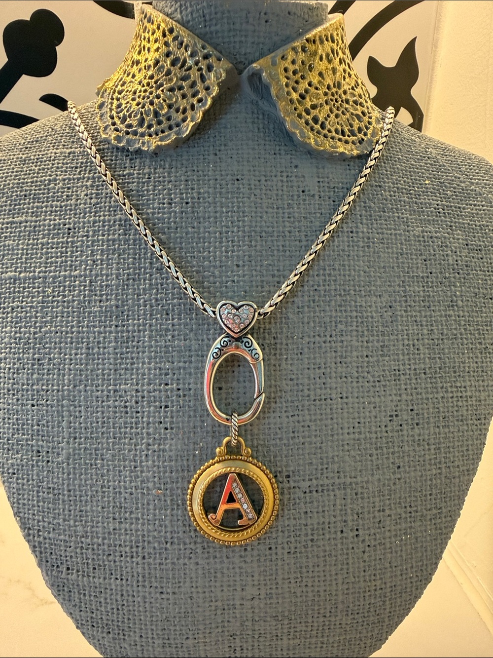 Brighton Long Initial “A” Sparkle Pendant and Matching Charm Necklace with Hook